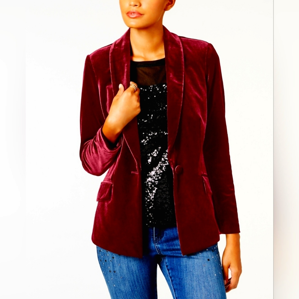 INC Velvet Burgundy Blazer Sz L